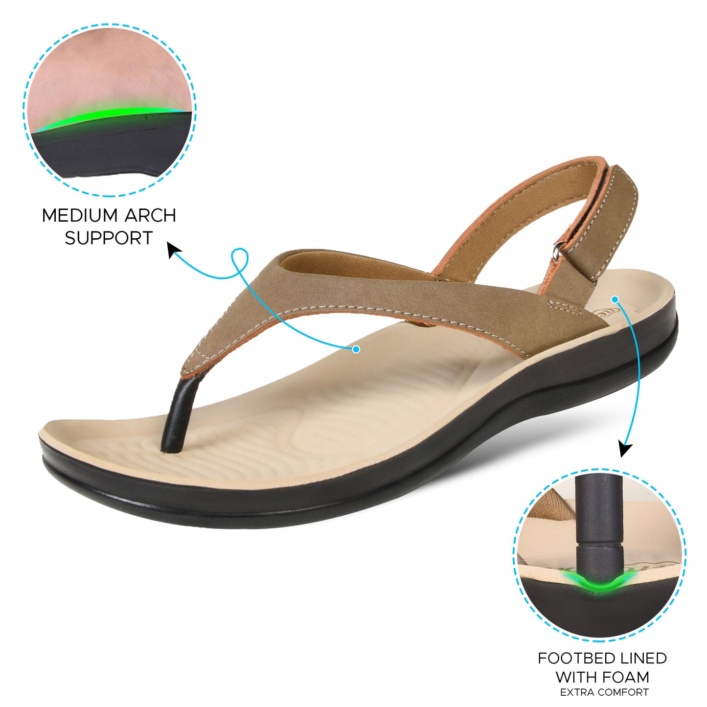 Aerothotic Verra Soft Toe Post Comfortable Velcro Backstrap Women’s Sandals - L1329
