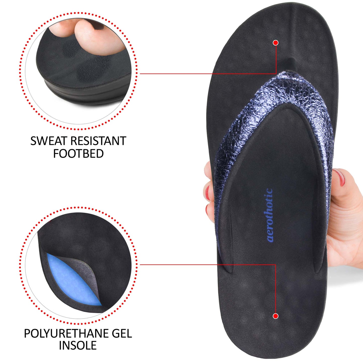 AEROTHOTIC Sequin Women's Casual Fashion Flip Flops - Original Thailand Imported - L0809