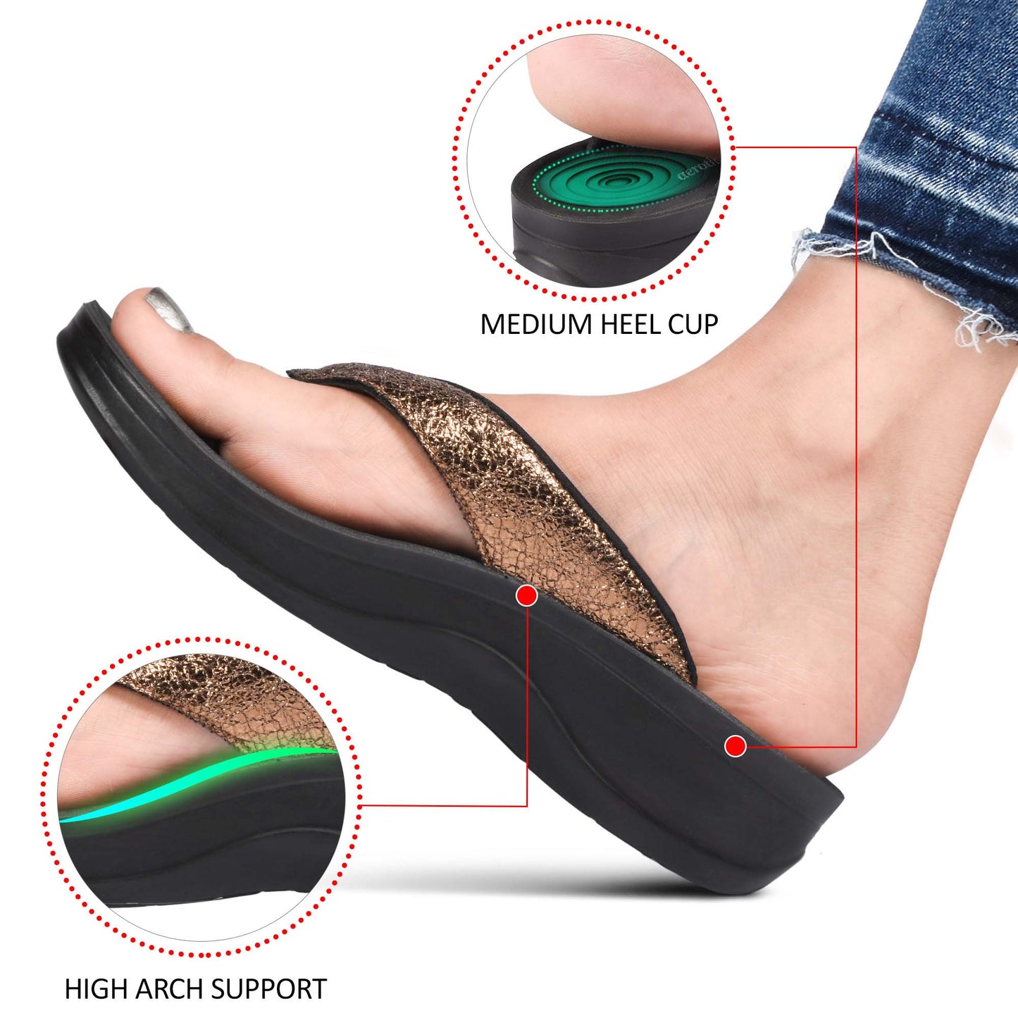 AEROTHOTIC Sequin Women's Casual Fashion Flip Flops - Original Thailand Imported - L0809