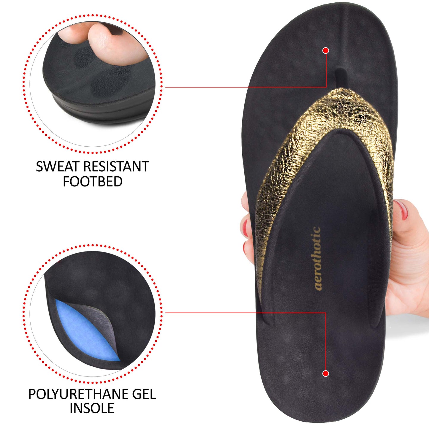 AEROTHOTIC Sequin Women's Casual Fashion Flip Flops - Original Thailand Imported - L0809
