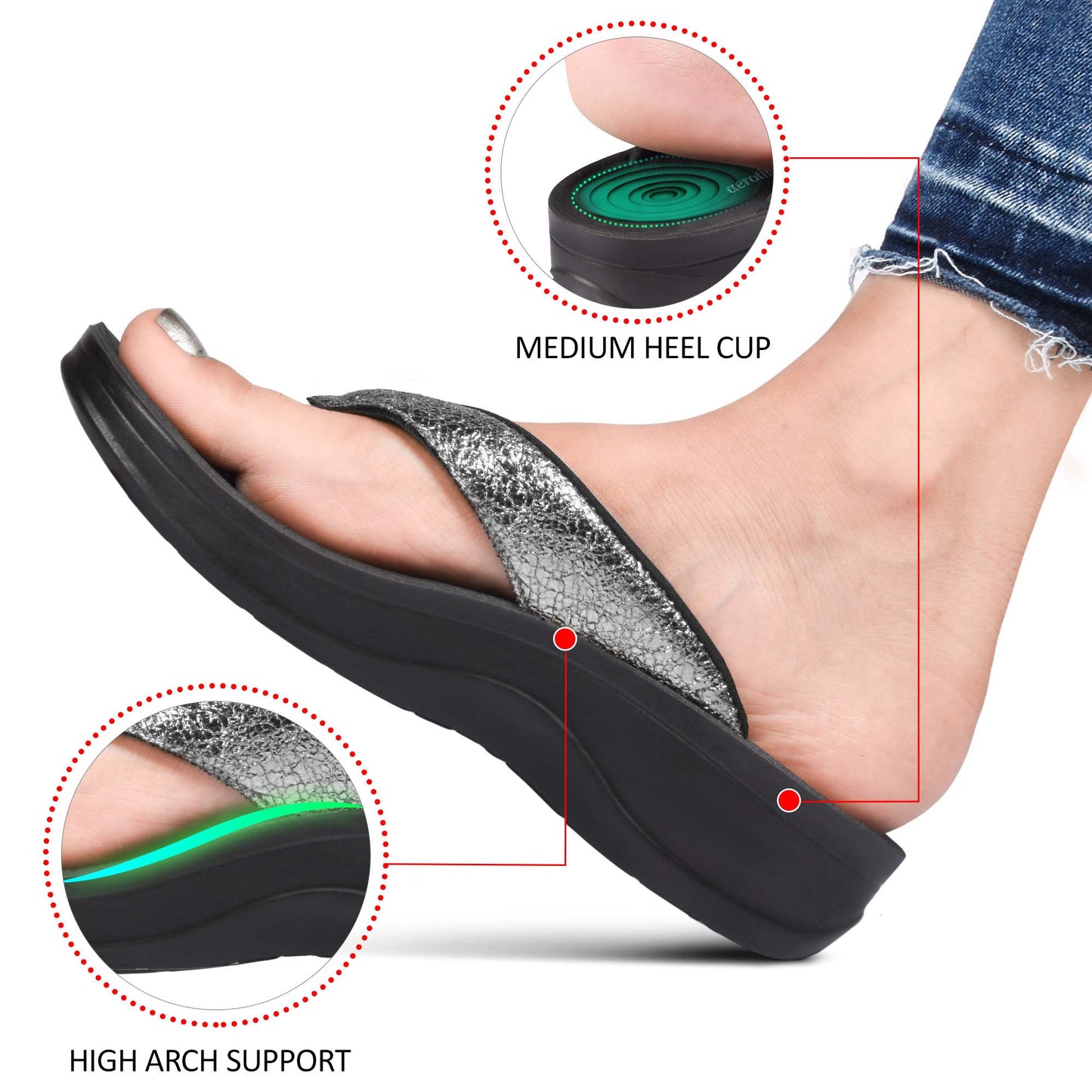 AEROTHOTIC Sequin Women's Casual Fashion Flip Flops - Original Thailand Imported - L0809