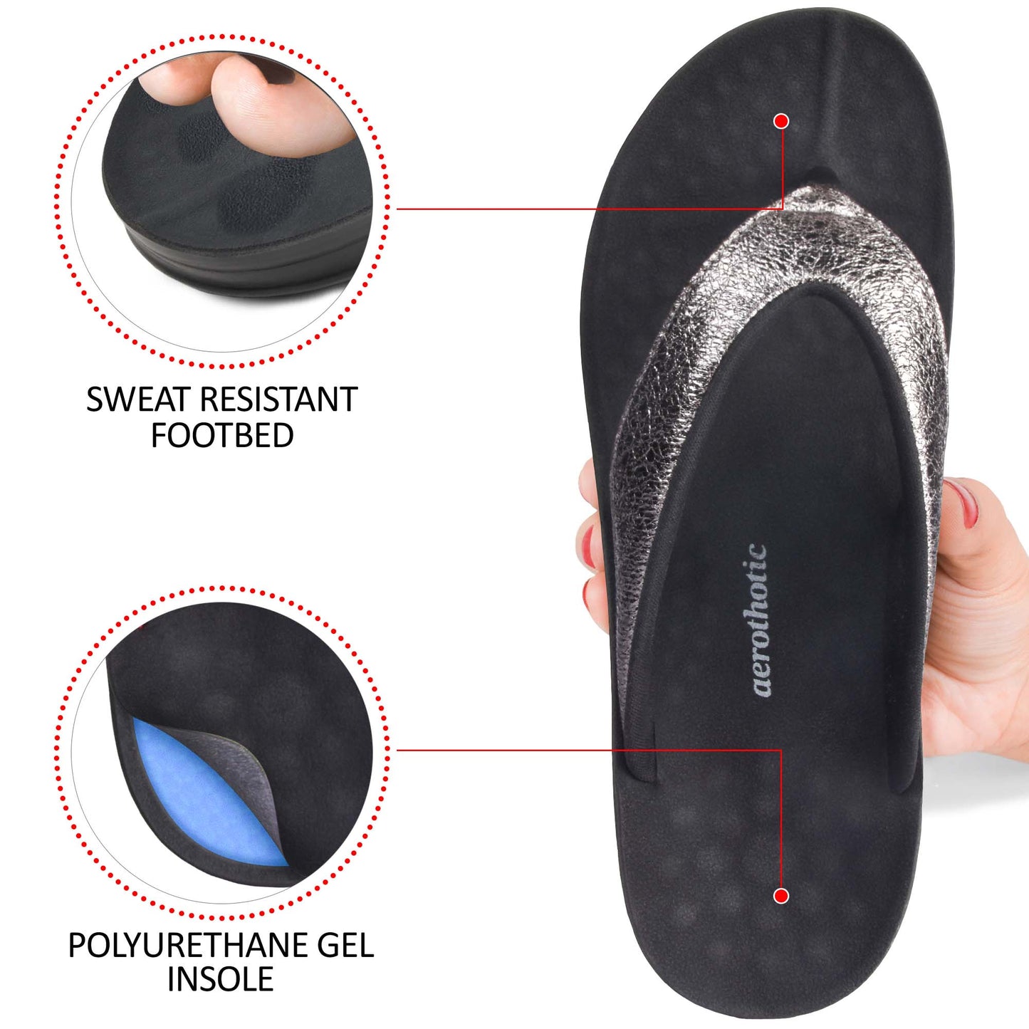 AEROTHOTIC Sequin Women's Casual Fashion Flip Flops - Original Thailand Imported - L0809