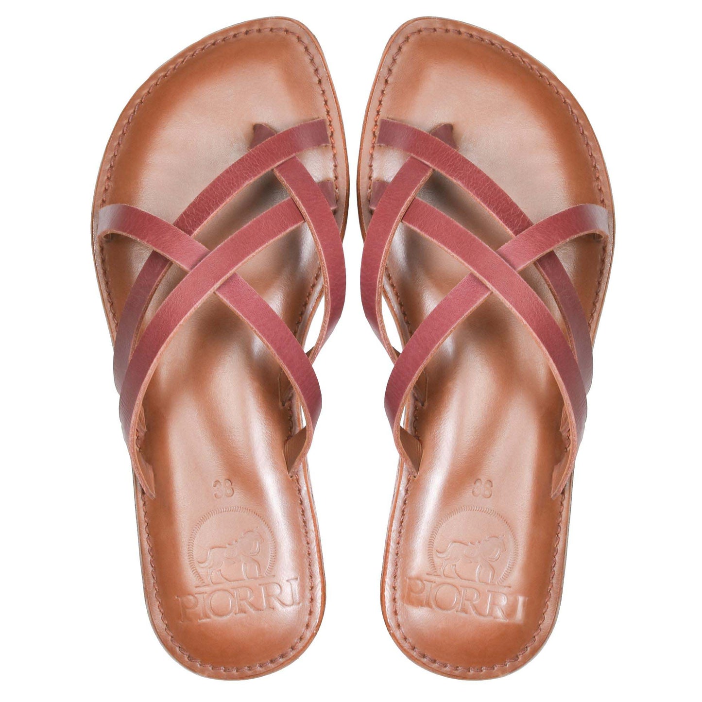 PIORRI by Aerothotic - Dione Women’s Split Toe Strappy Natural Leather Slide Sandals - LK2107