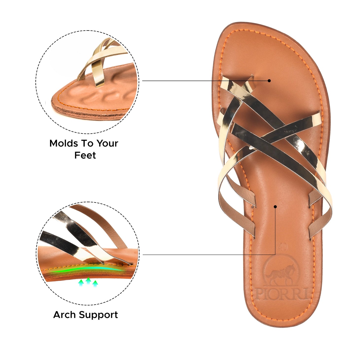 Piorri Dione Women's Leather Split Toe Strappy Slide Sandals - LK2107