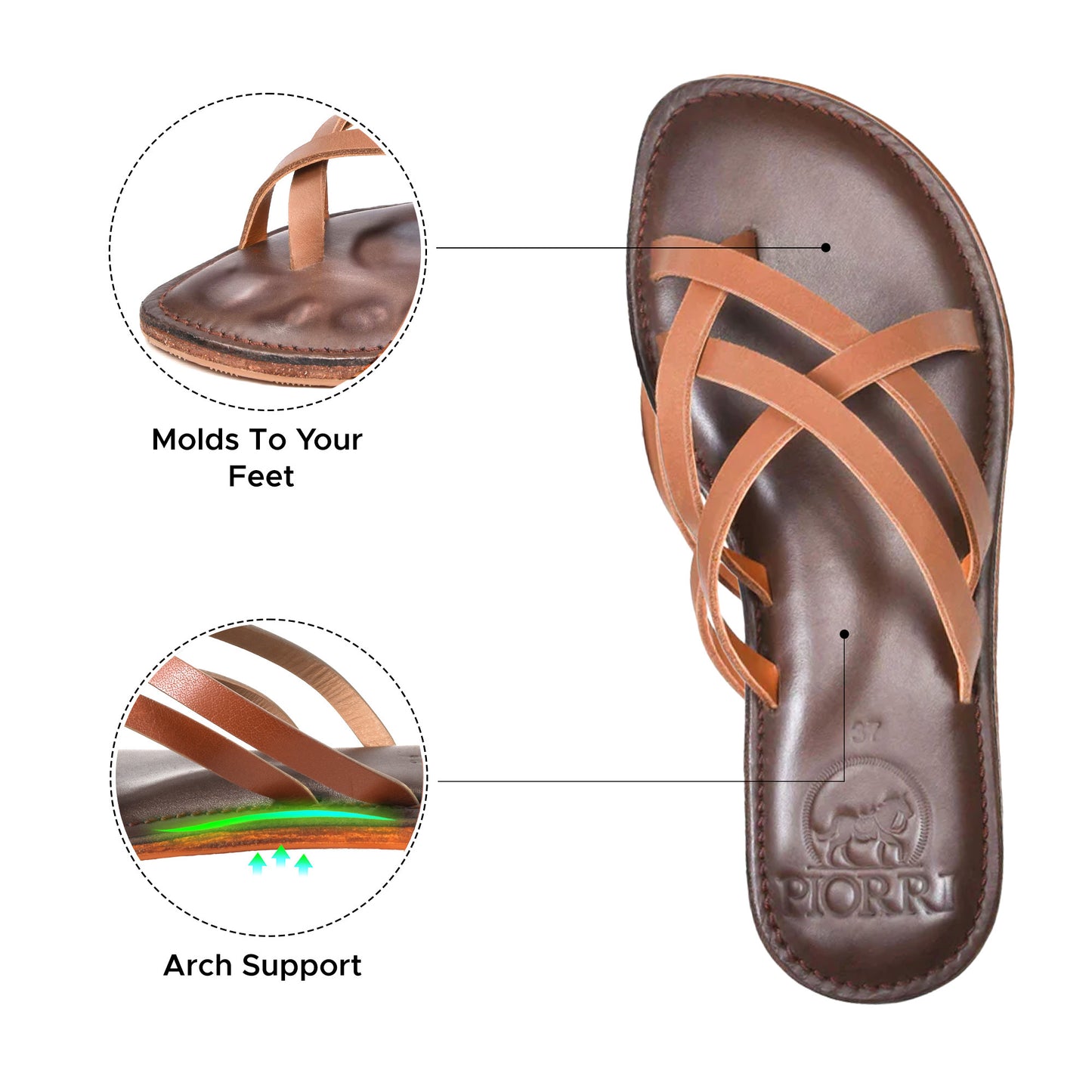 Piorri Dione Women's Leather Split Toe Strappy Slide Sandals - LK2107