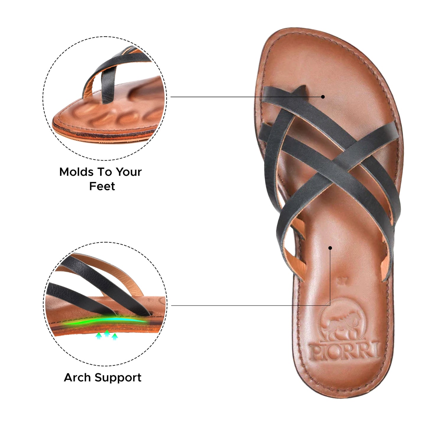 Piorri Dione Women's Leather Split Toe Strappy Slide Sandals - LK2107