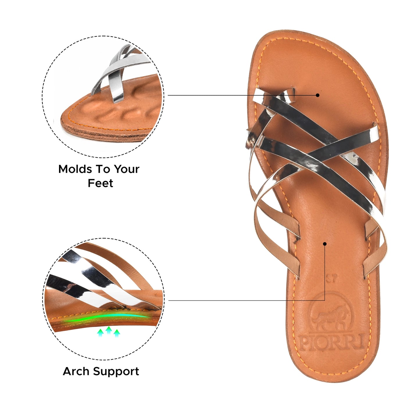 Piorri Dione Women's Leather Split Toe Strappy Slide Sandals - LK2107