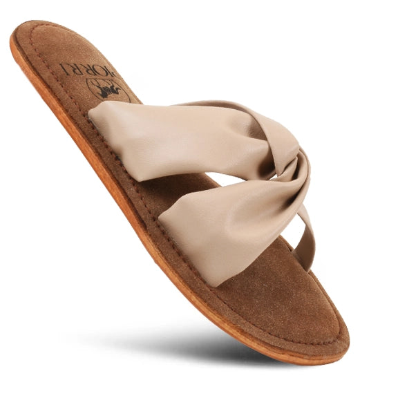 PIORRI by Aerothotic - Genuine Leather Summer Casual Comfort Flat Slide Sandals -LK2125