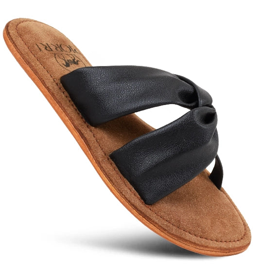 PIORRI by Aerothotic - Genuine Leather Summer Casual Comfort Flat Slide Sandals -LK2125