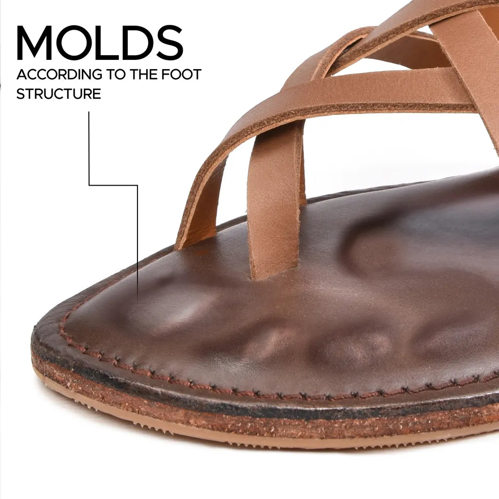 Piorri Dione Women's Leather Split Toe Strappy Slide Sandals - LK2107