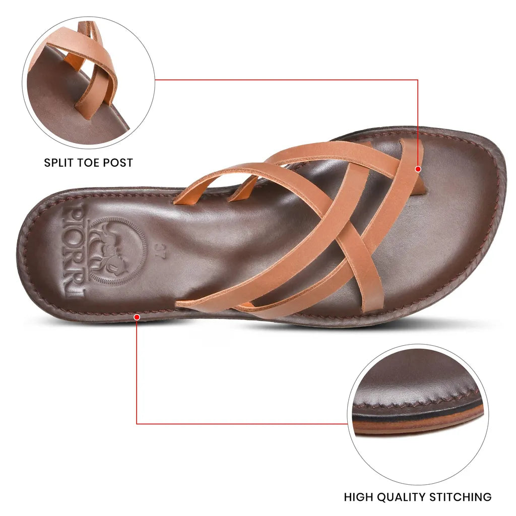 Piorri Dione Women's Leather Split Toe Strappy Slide Sandals - LK2107