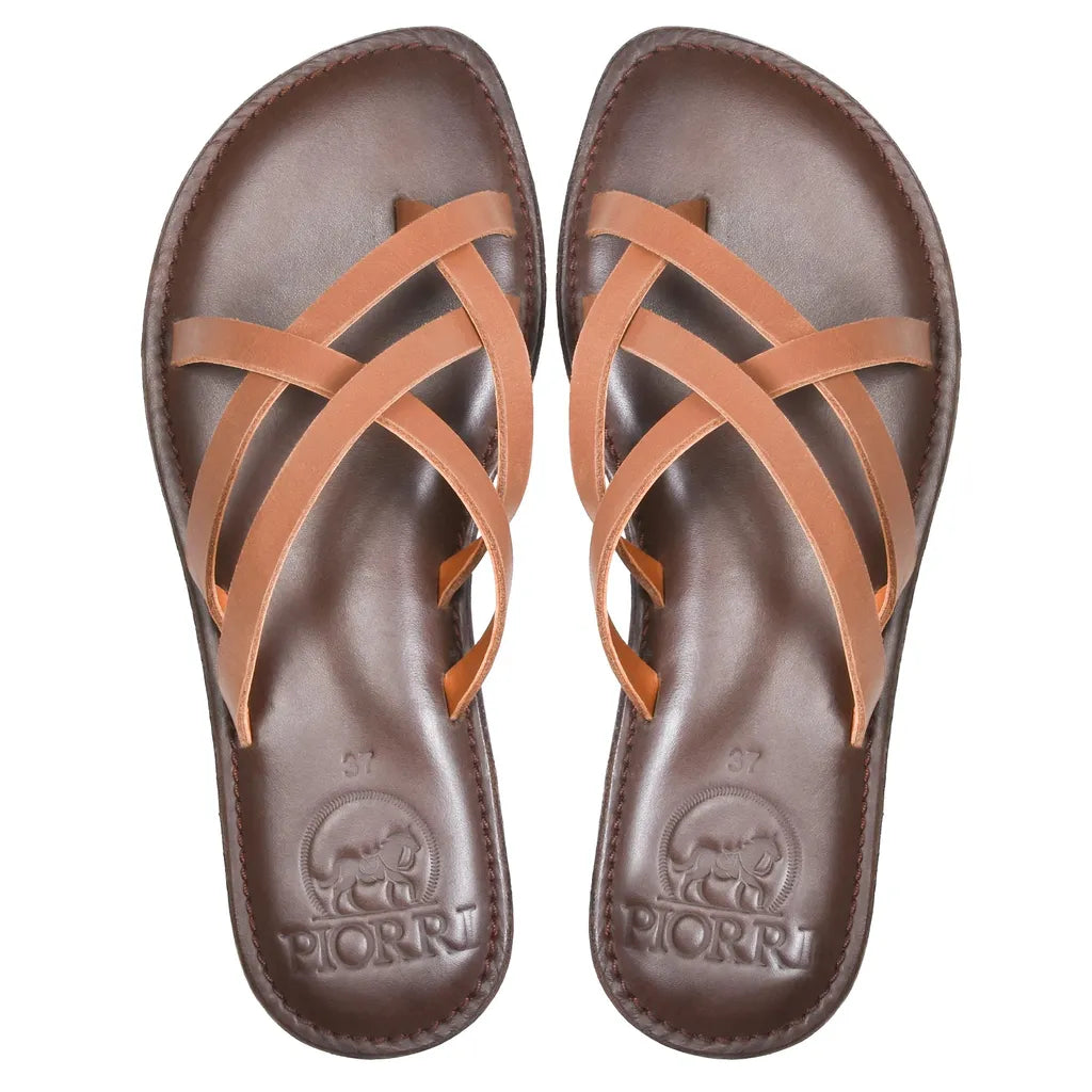 Piorri Dione Women's Leather Split Toe Strappy Slide Sandals - LK2107