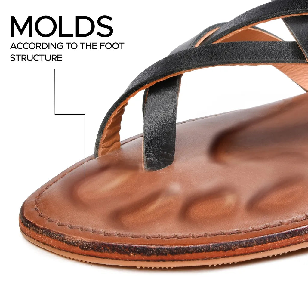 Piorri Dione Women's Leather Split Toe Strappy Slide Sandals - LK2107