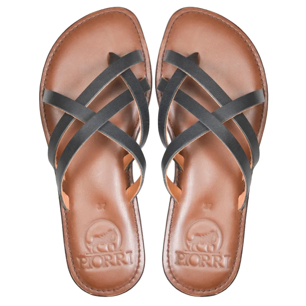 Piorri Dione Women's Leather Split Toe Strappy Slide Sandals - LK2107