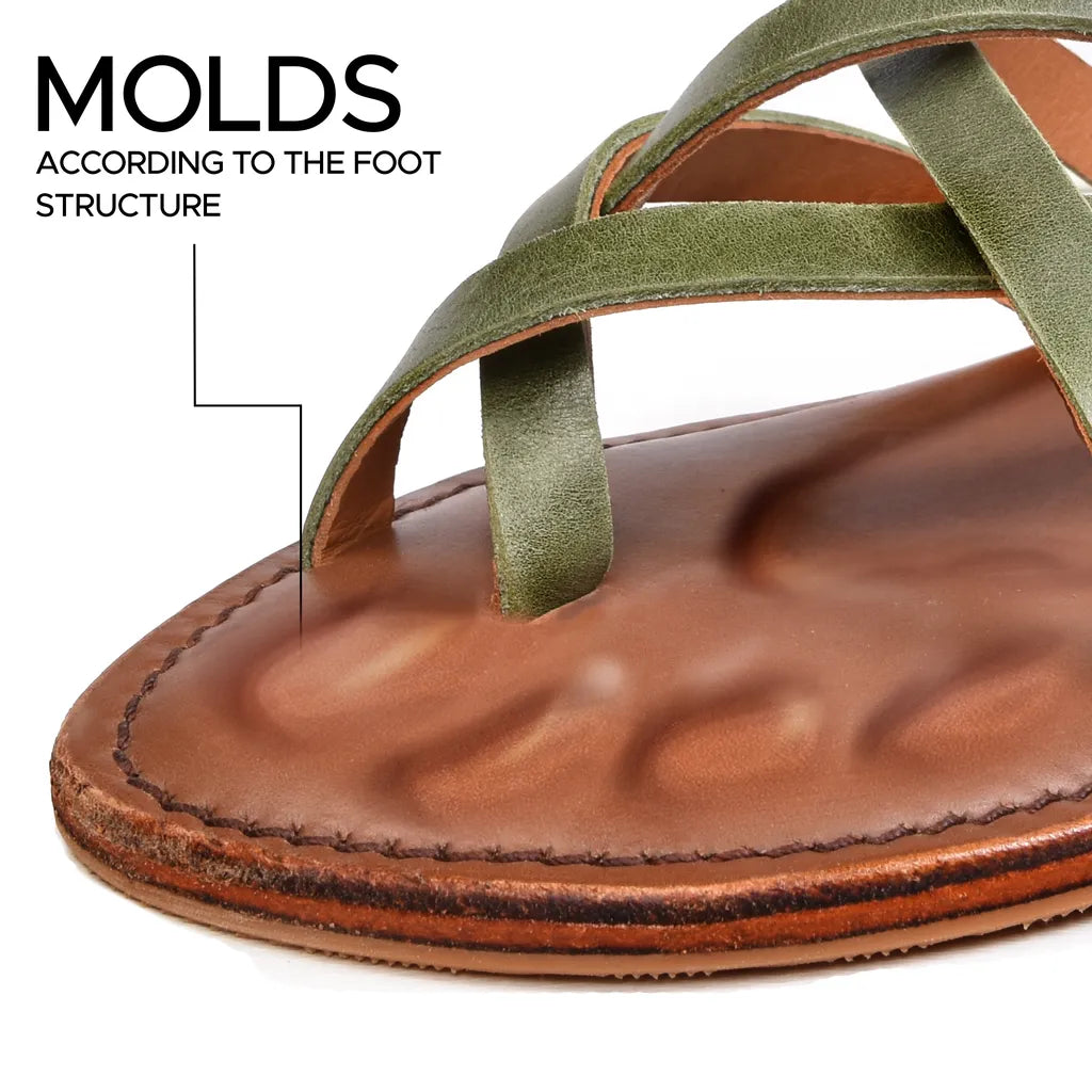 Piorri Dione Women's Leather Split Toe Strappy Slide Sandals - LK2107