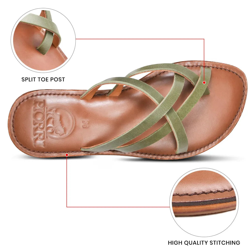 Piorri Dione Women's Leather Split Toe Strappy Slide Sandals - LK2107