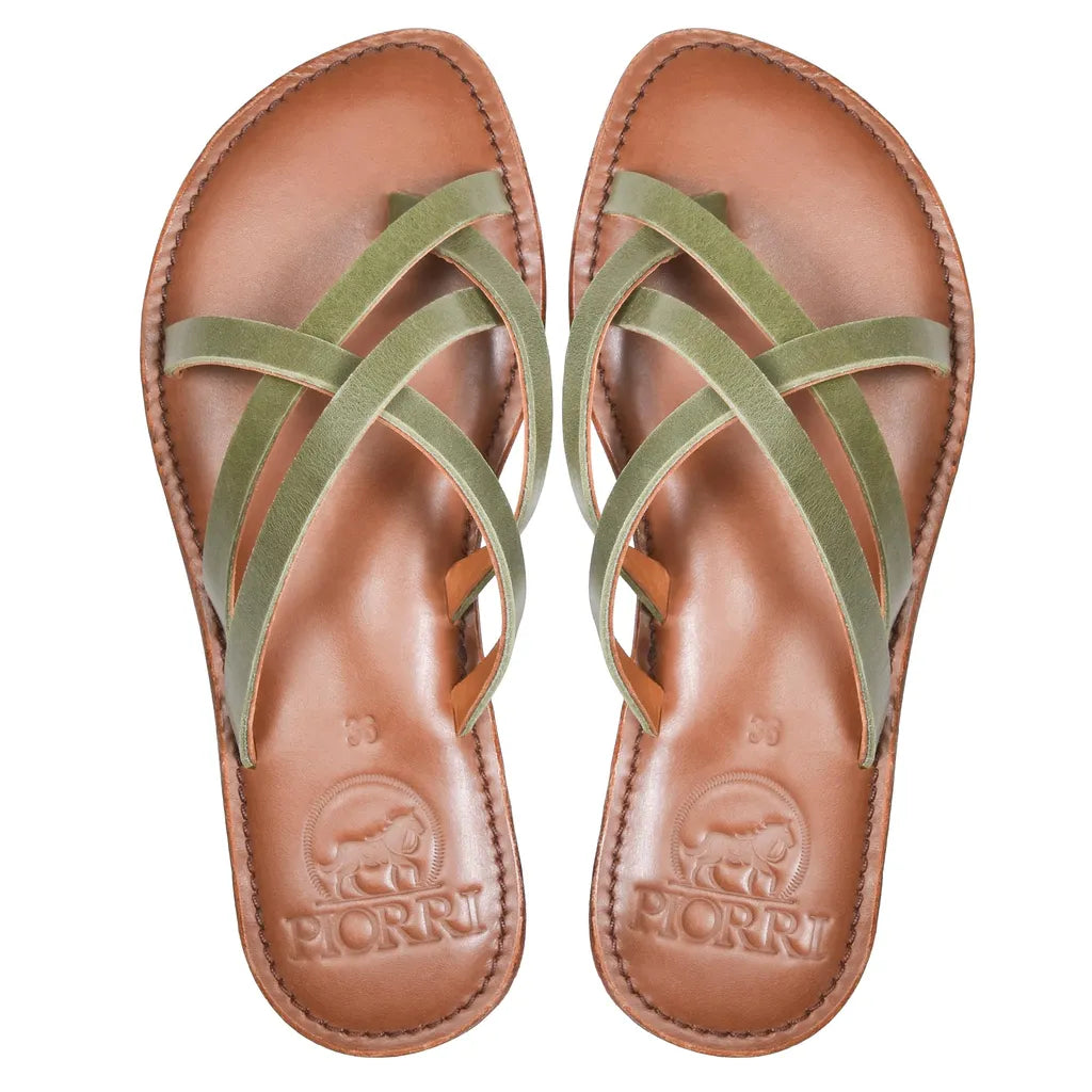 Piorri Dione Women's Leather Split Toe Strappy Slide Sandals - LK2107