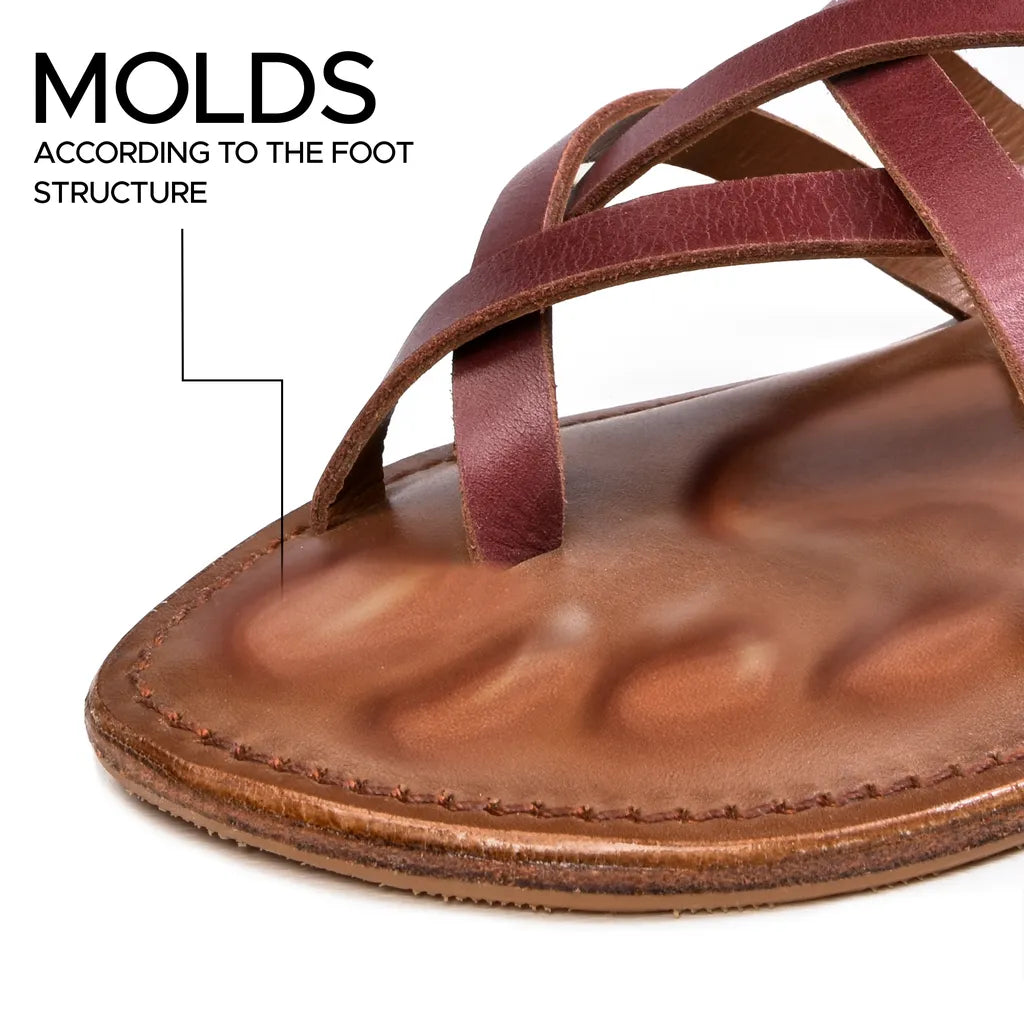 Piorri Dione Women's Leather Split Toe Strappy Slide Sandals - LK2107