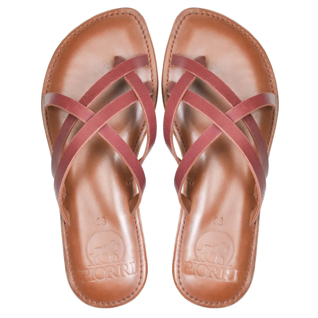 Piorri Dione Women's Leather Split Toe Strappy Slide Sandals - LK2107