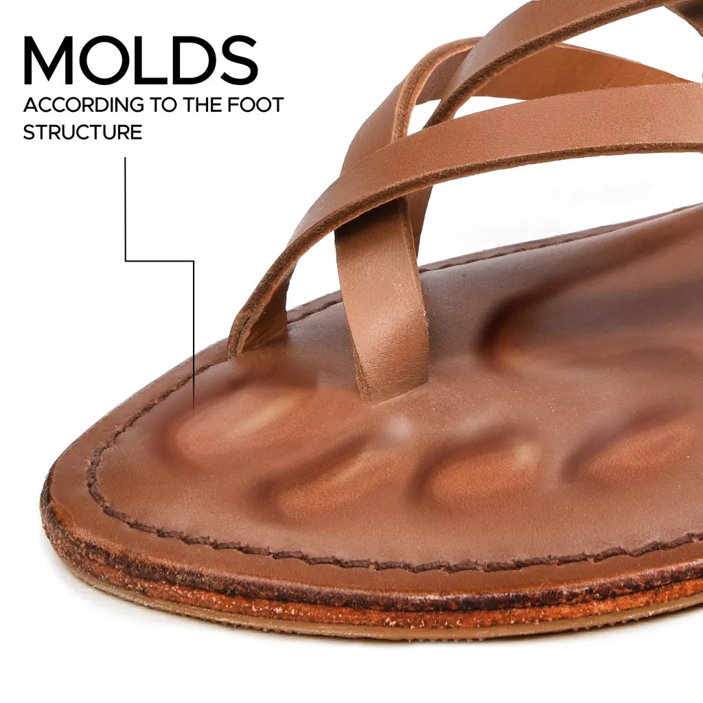 Piorri Dione Women's Leather Split Toe Strappy Slide Sandals - LK2107