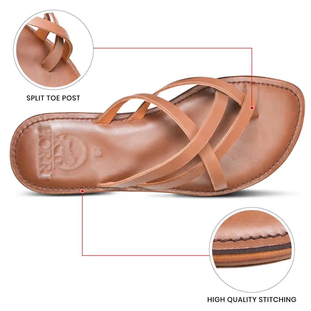 Piorri Dione Women's Leather Split Toe Strappy Slide Sandals - LK2107