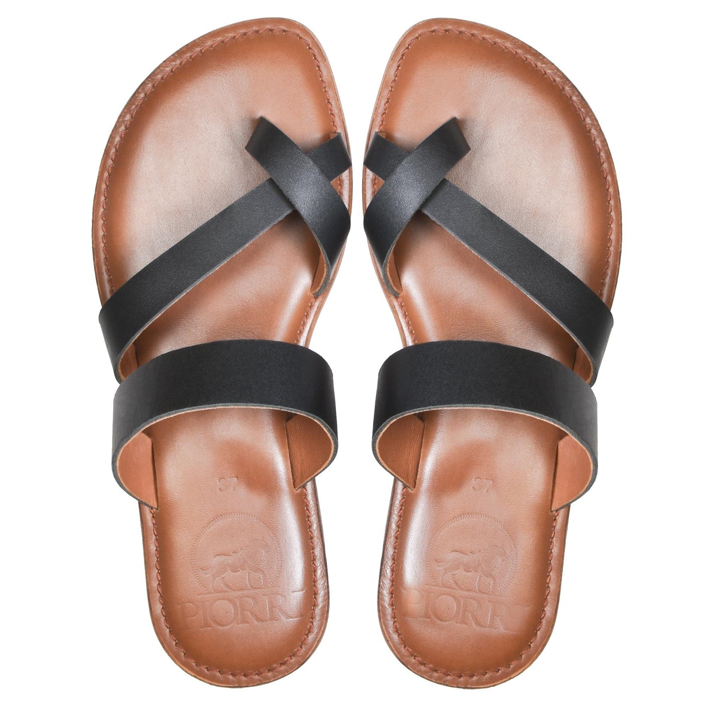 PIORRI by Aerothotic - Styx Women’s Natural Leather Split Toe Slide Sandals - LK2101