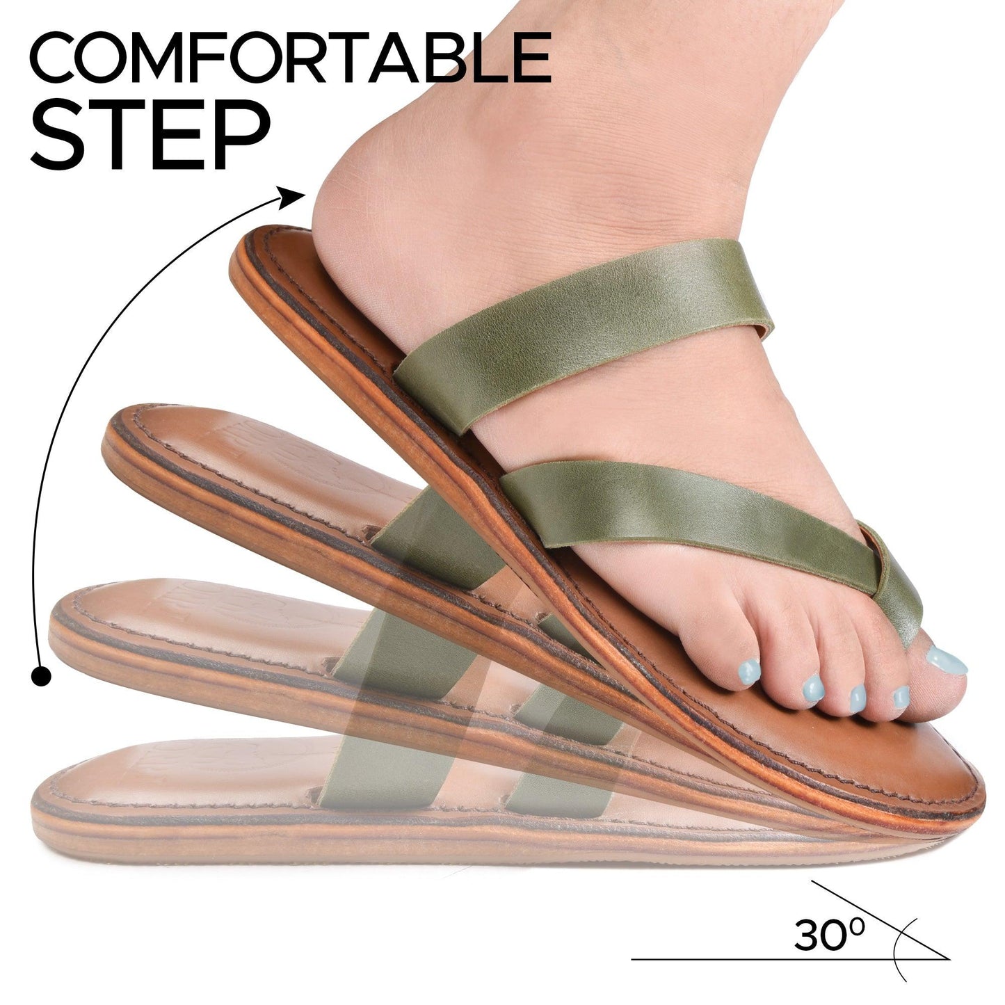 PIORRI by Aerothotic - Styx Women’s Natural Leather Split Toe Slide Sandals - LK2101