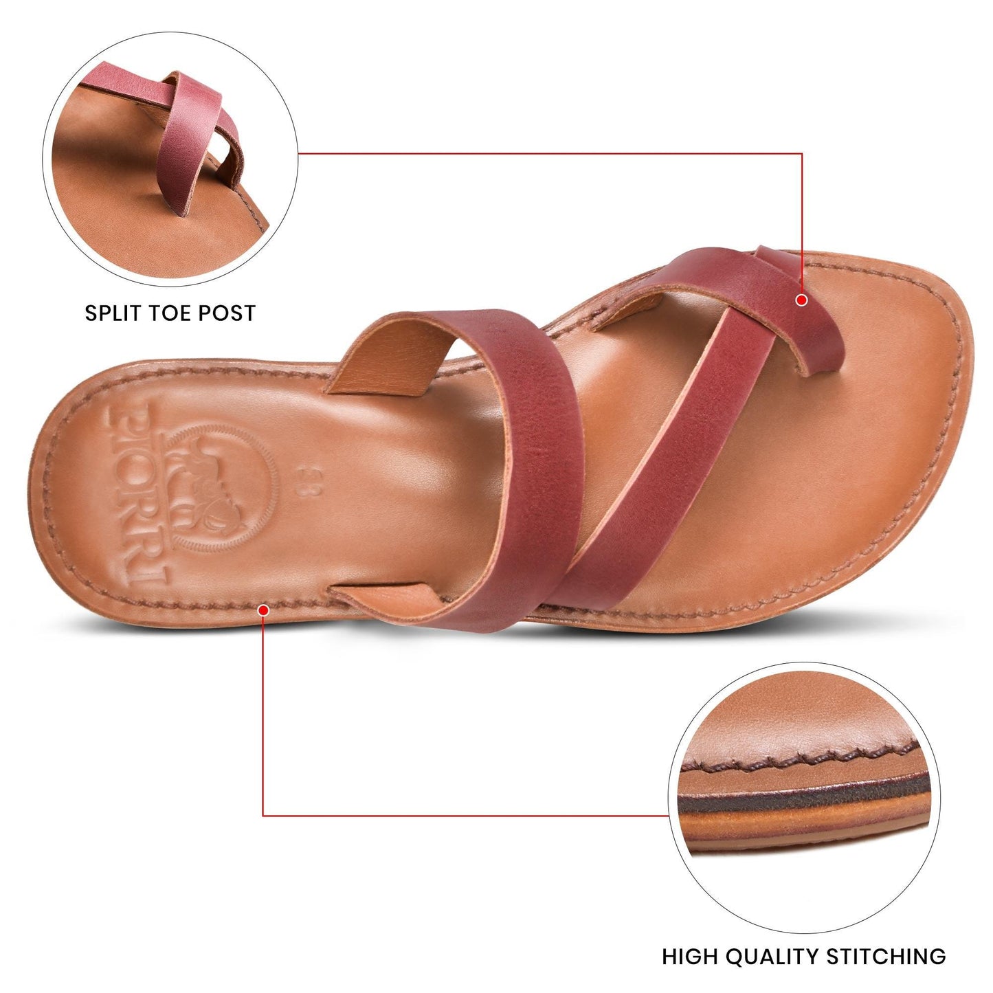 PIORRI by Aerothotic - Styx Women’s Natural Leather Split Toe Slide Sandals - LK2101