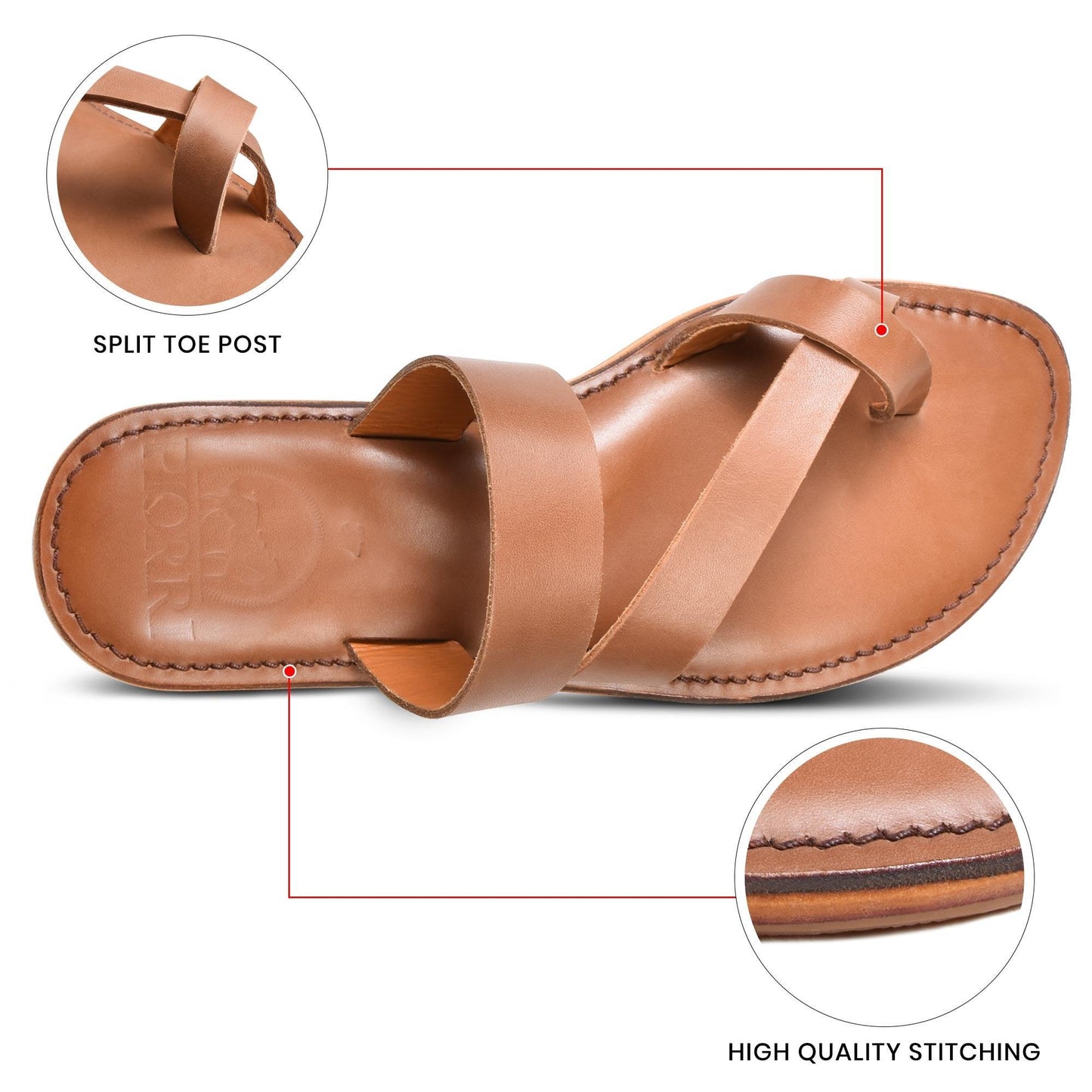 PIORRI by Aerothotic - Styx Women’s Natural Leather Split Toe Slide Sandals - LK2101