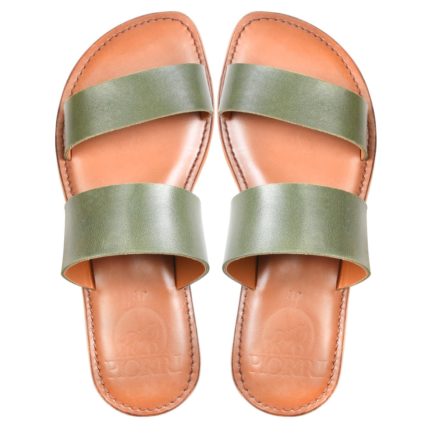 PIORRI by Aerothotic - Sai Women’s Double Strap Natural Leather Slide Sandals  - LK2105