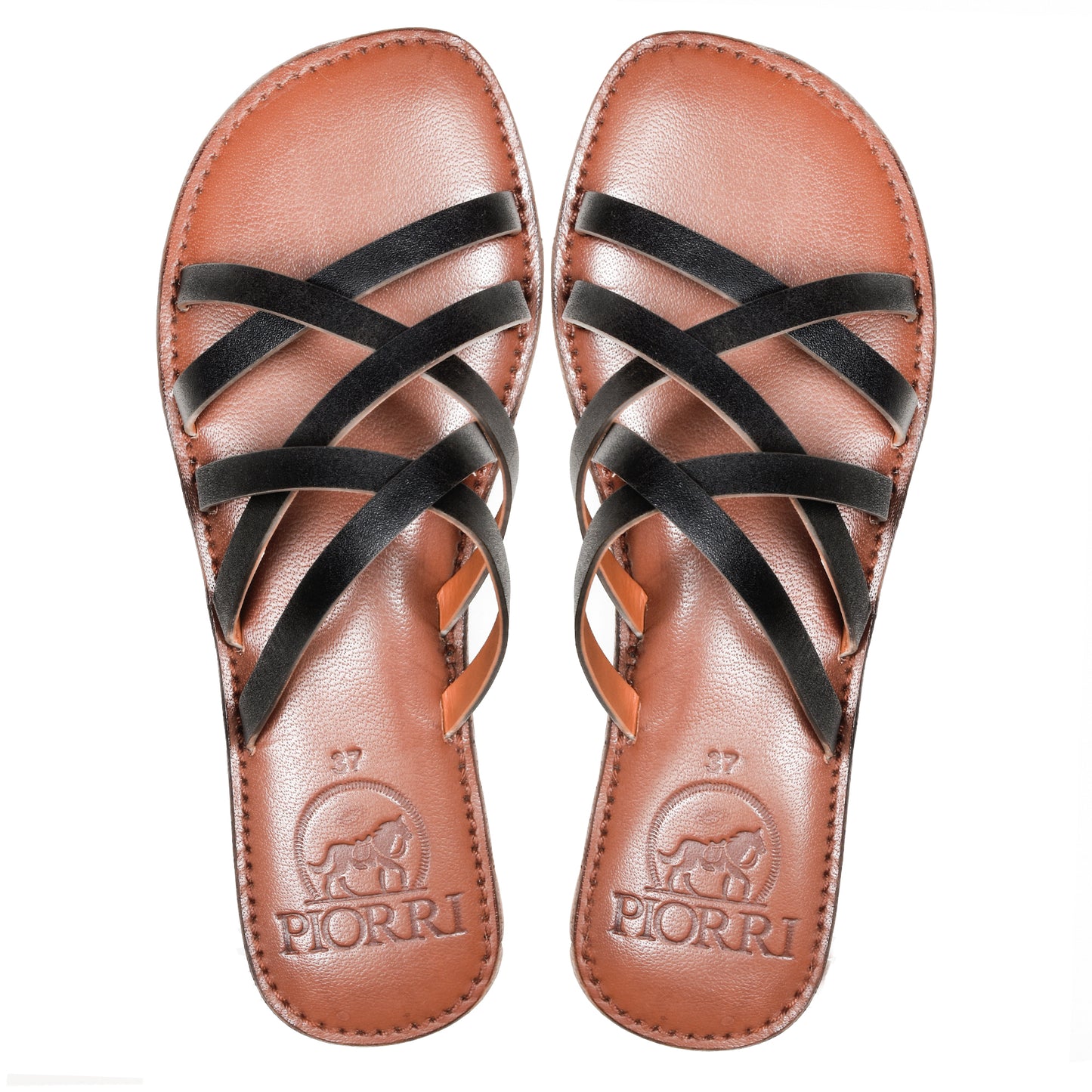 PIORRI by Aerothotic - Averi Women’s Flat Natural Leather Comfortable Slide Sandals - LK2113