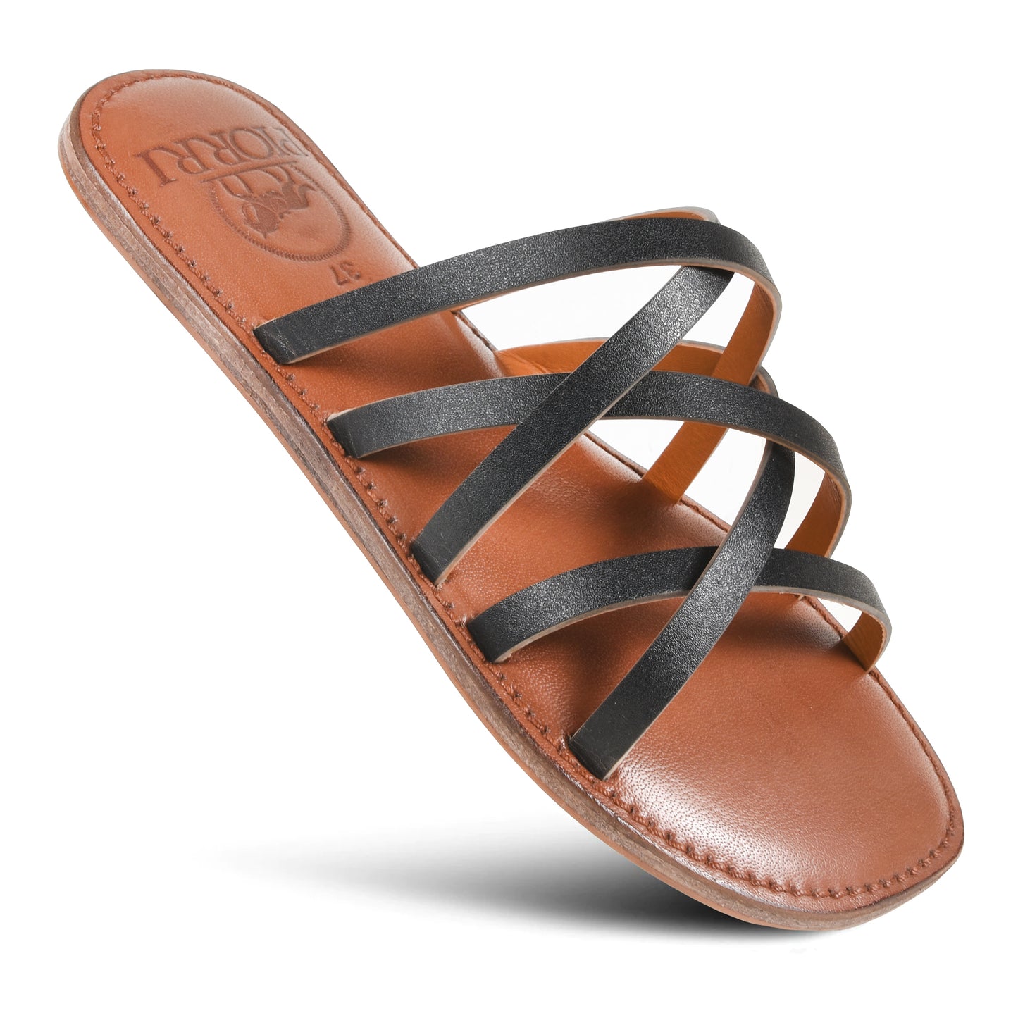 PIORRI by Aerothotic - Averi Women’s Flat Natural Leather Comfortable Slide Sandals - LK2113