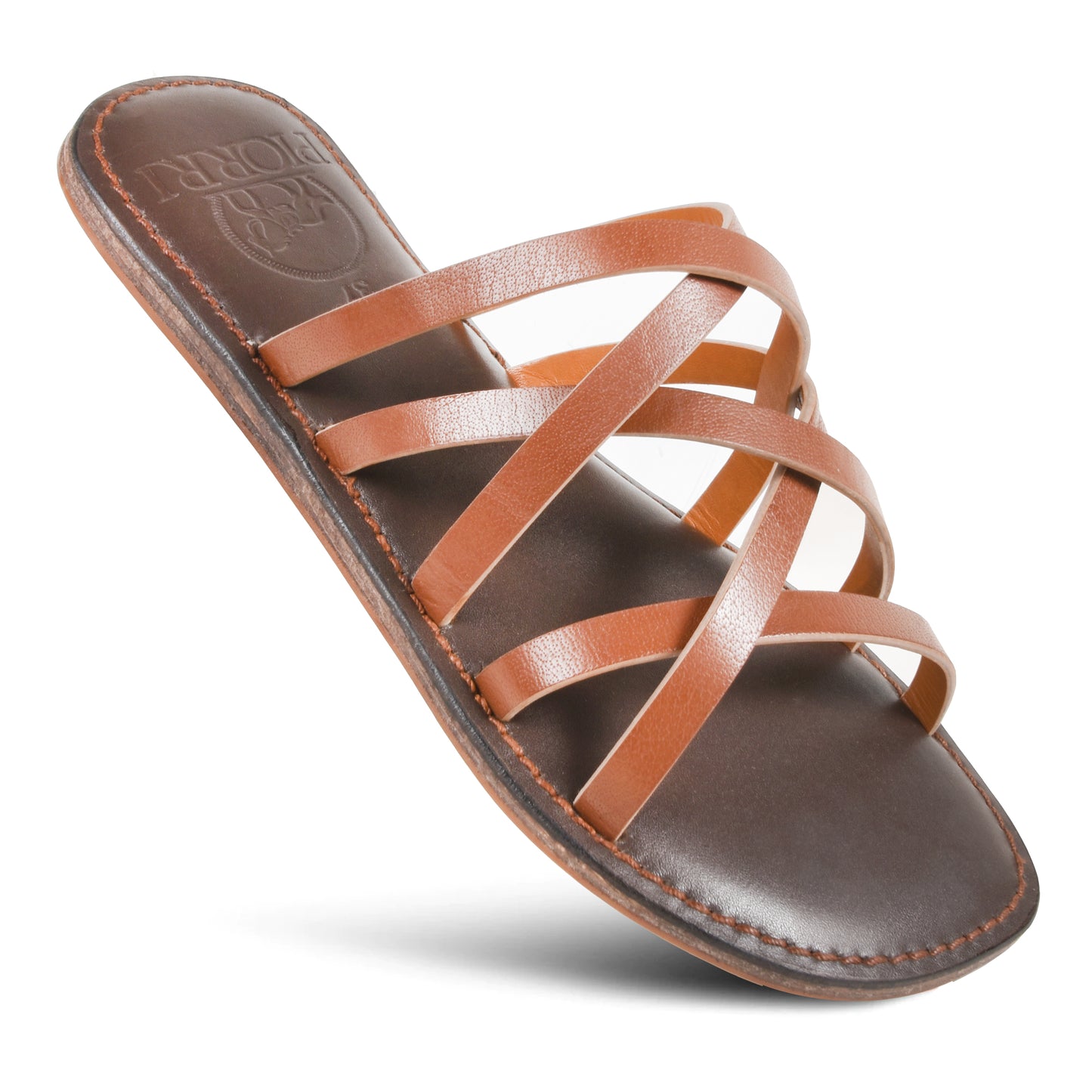 PIORRI by Aerothotic - Averi Women’s Flat Natural Leather Comfortable Slide Sandals - LK2113