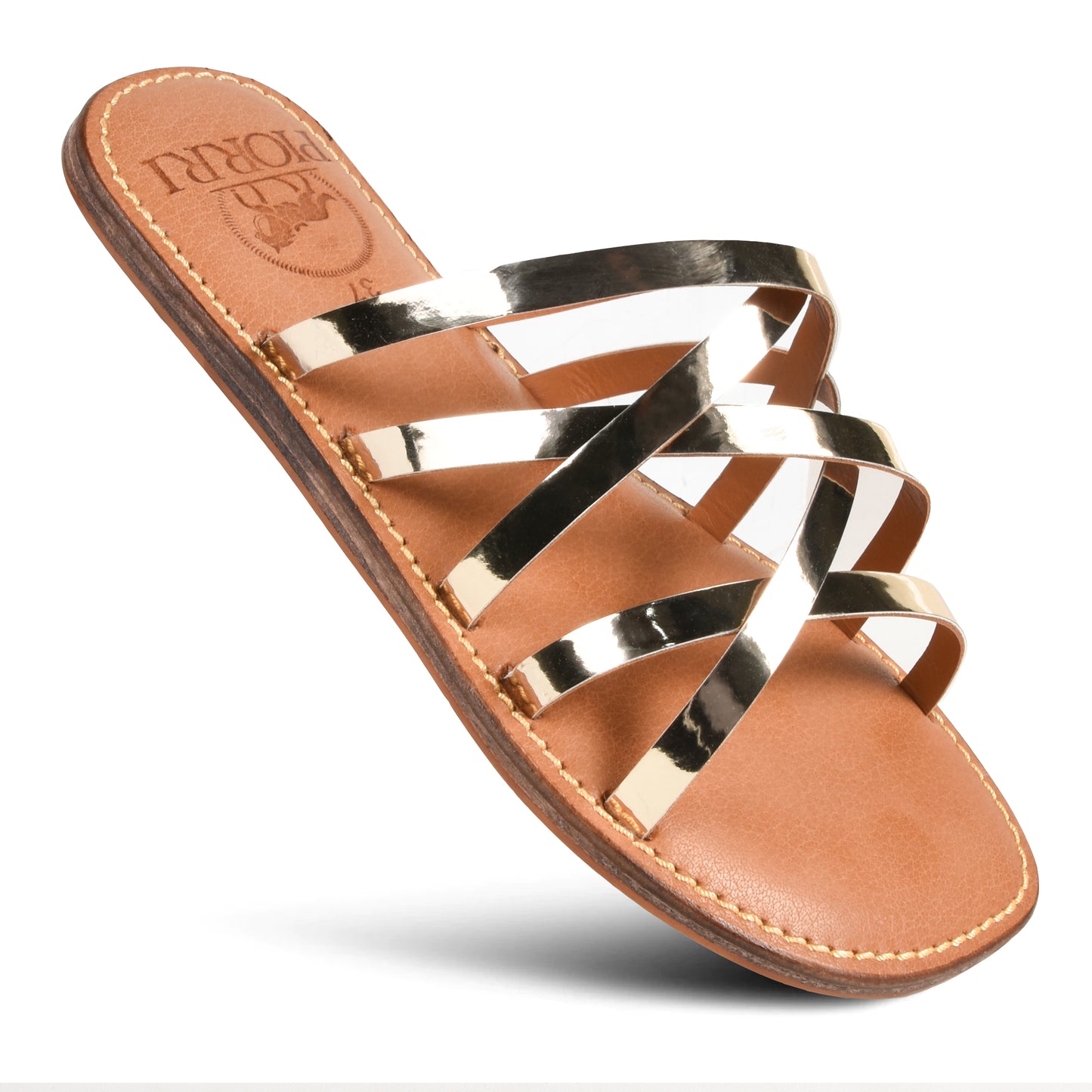 PIORRI by Aerothotic - Averi Women’s Flat Natural Leather Comfortable Slide Sandals - LK2113