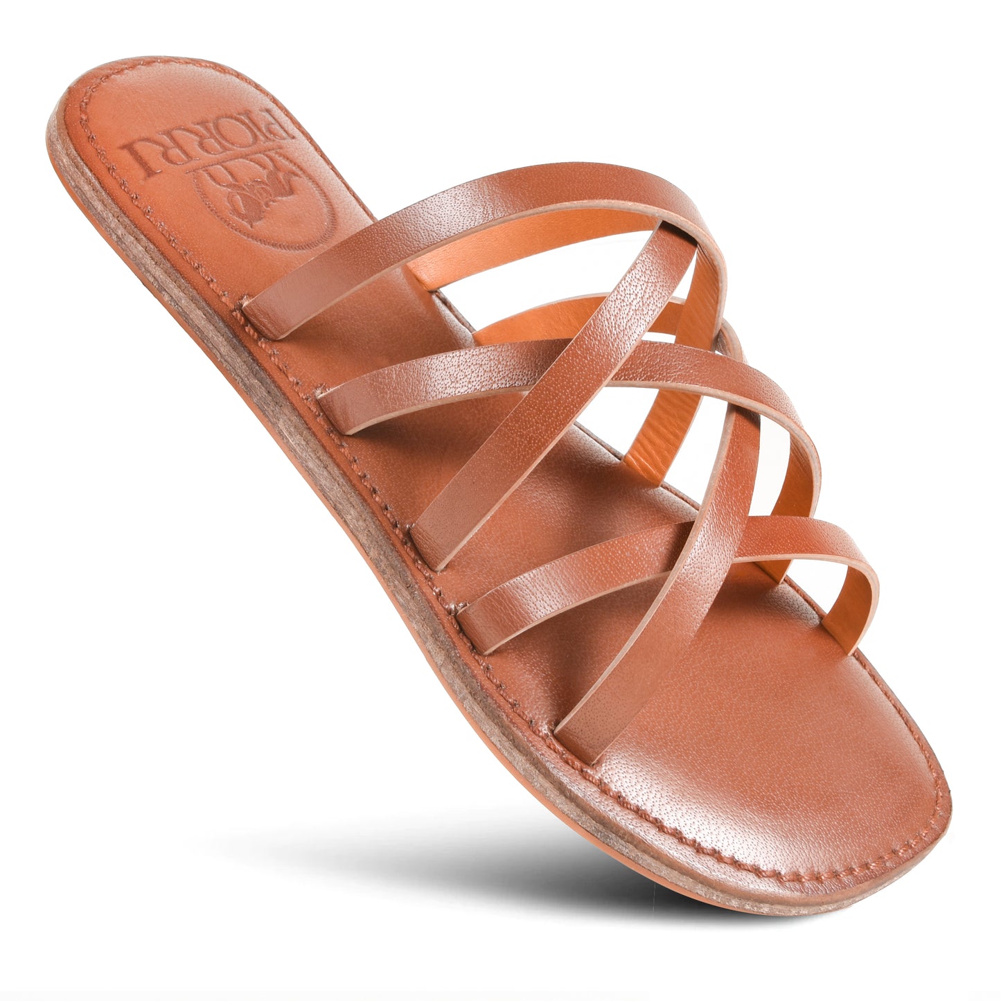 PIORRI by Aerothotic - Averi Women’s Flat Natural Leather Comfortable Slide Sandals - LK2113