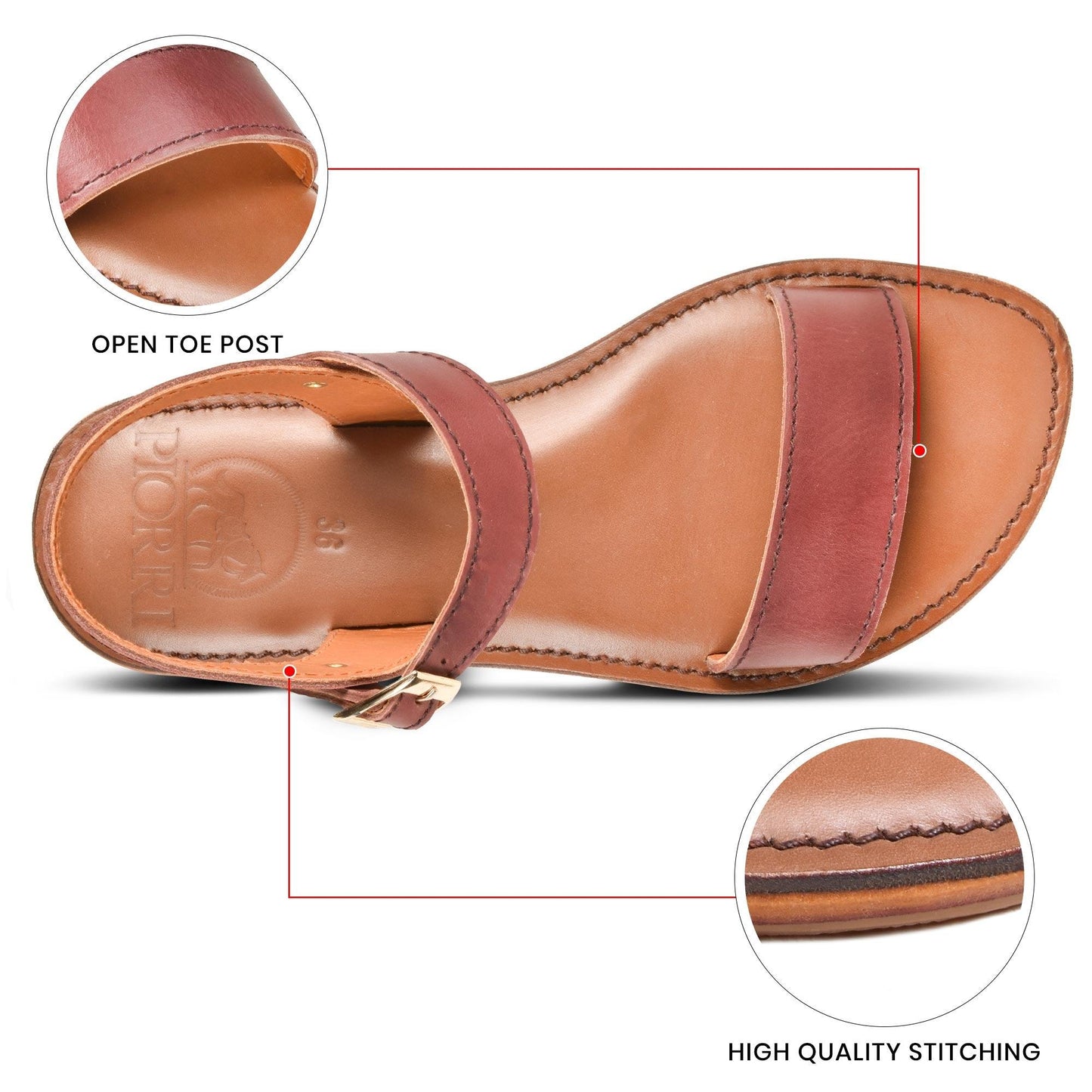 PIORRI by Aerothotic - Myrina Women’s Strappy Natural Leather Slingback Sandals - LK2104