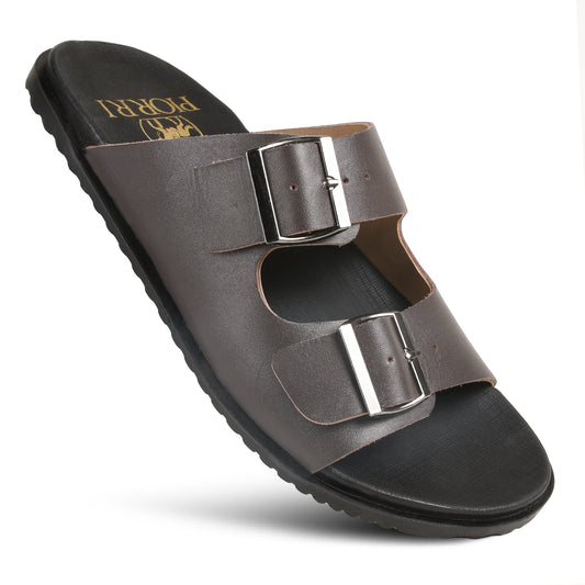 Piorri-Brown-Dual-Strap-Adjustable-Leather-Slide-Sandals