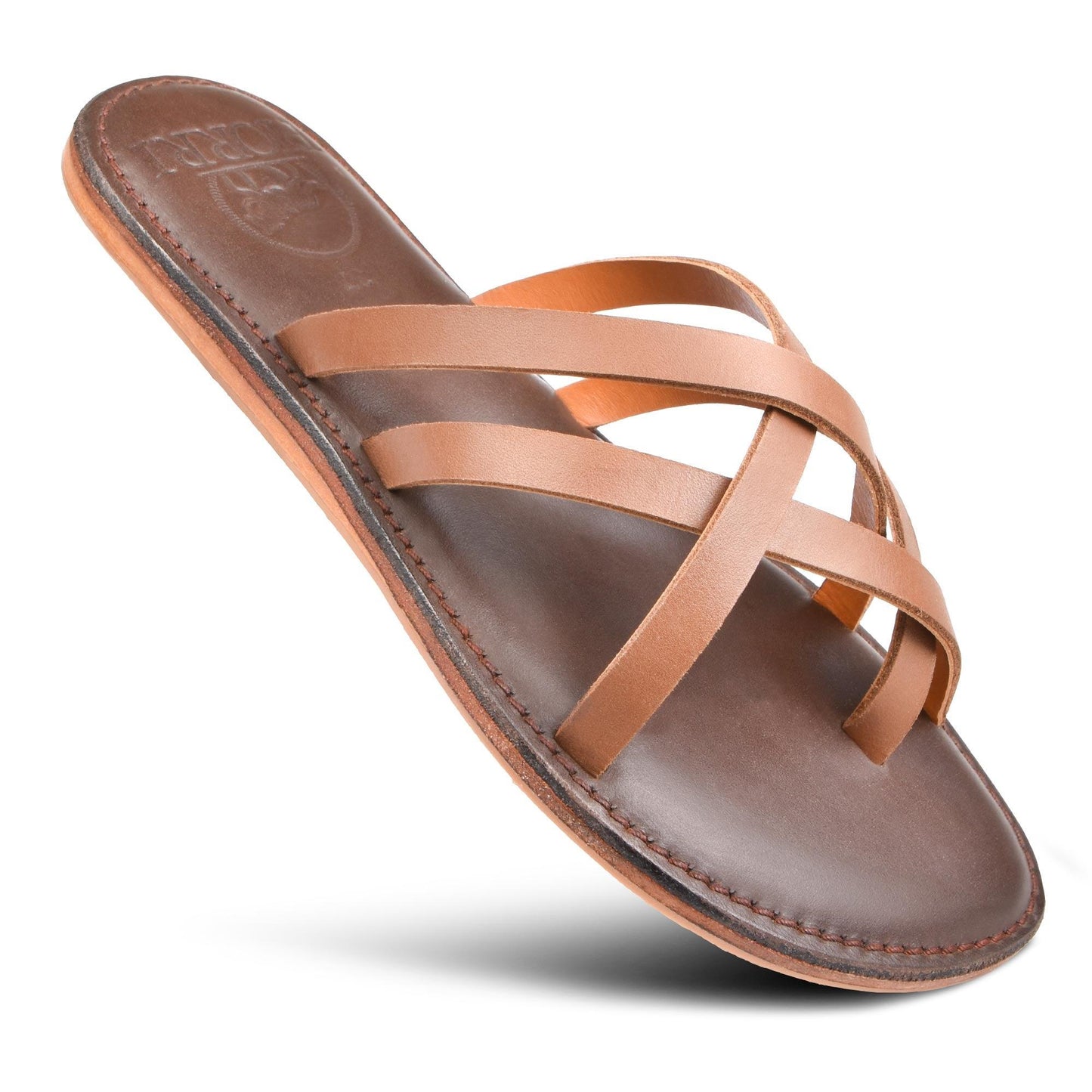 PIORRI by Aerothotic - Dione Women’s Split Toe Strappy Natural Leather Slide Sandals - LK2107