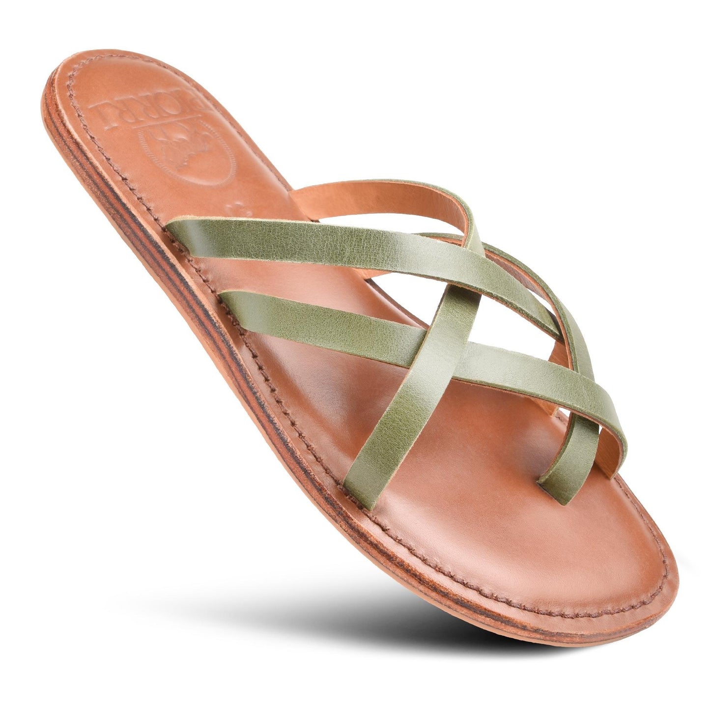 PIORRI by Aerothotic - Dione Women’s Split Toe Strappy Natural Leather Slide Sandals - LK2107