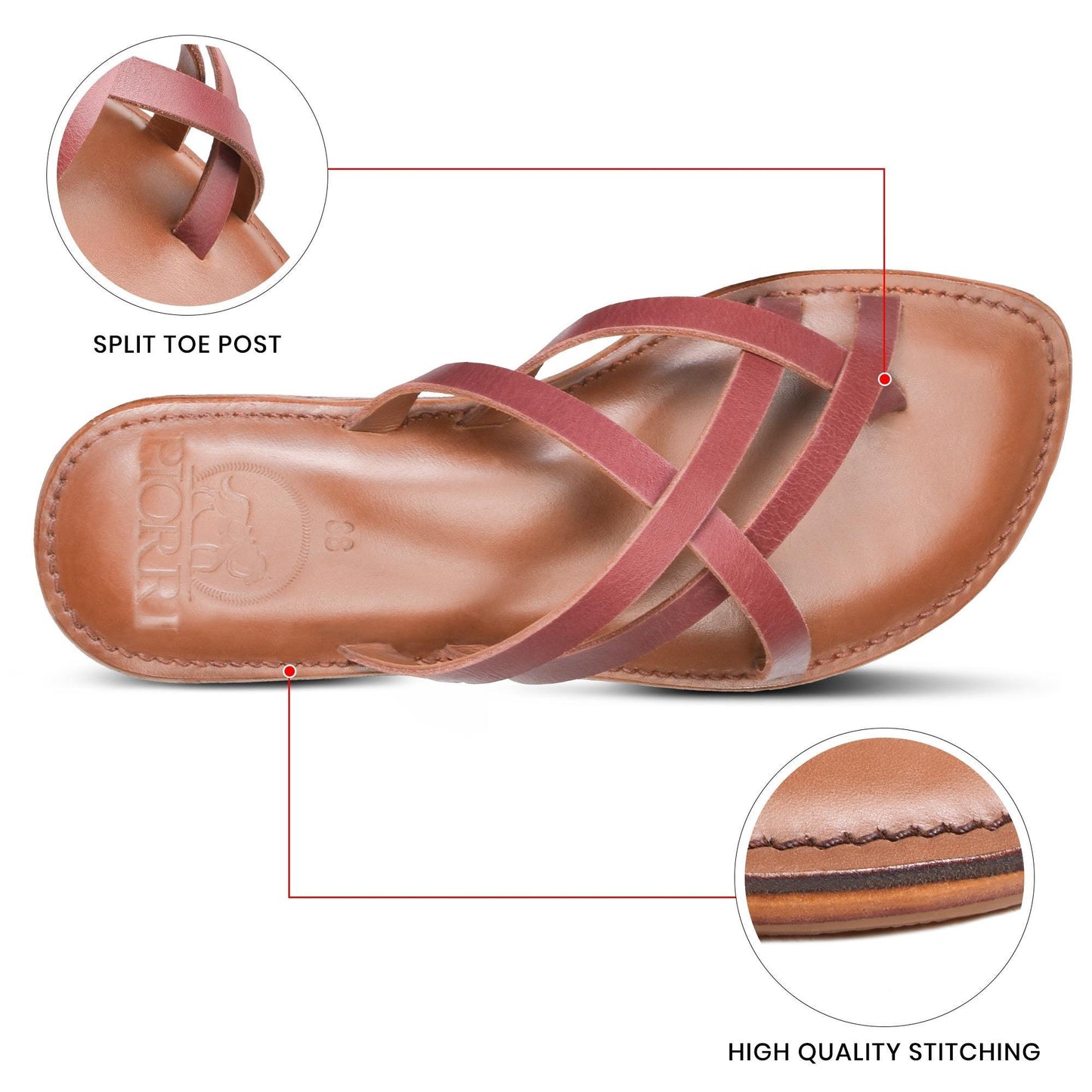 PIORRI by Aerothotic - Dione Women’s Split Toe Strappy Natural Leather Slide Sandals - LK2107