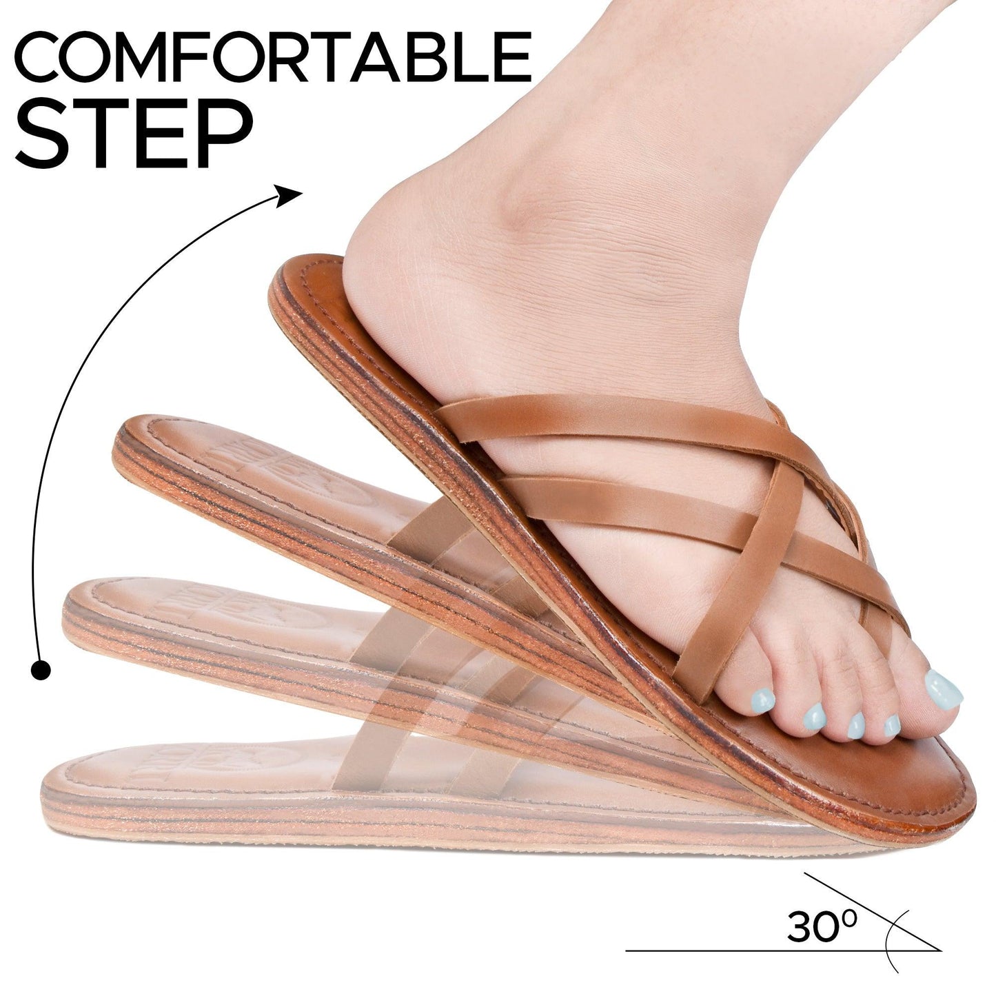 PIORRI by Aerothotic - Dione Women’s Split Toe Strappy Natural Leather Slide Sandals - LK2107